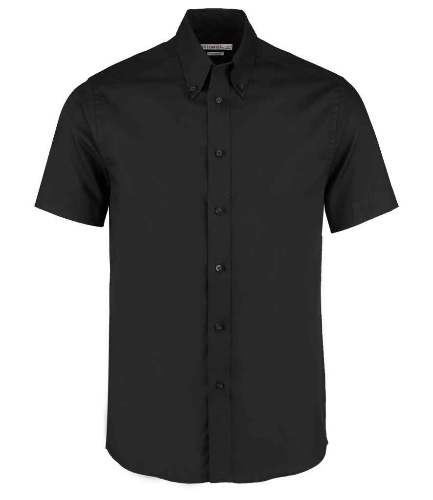 Kustom Kit Premium Short Sleeve Tailored Oxford Shirt in Black