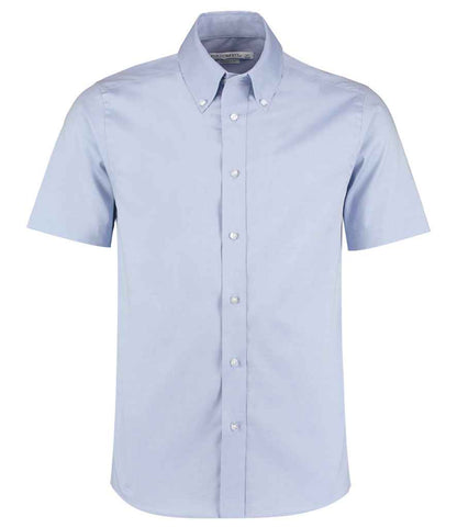 Kustom Kit Premium Short Sleeve Tailored Oxford Shirt in Light Blue