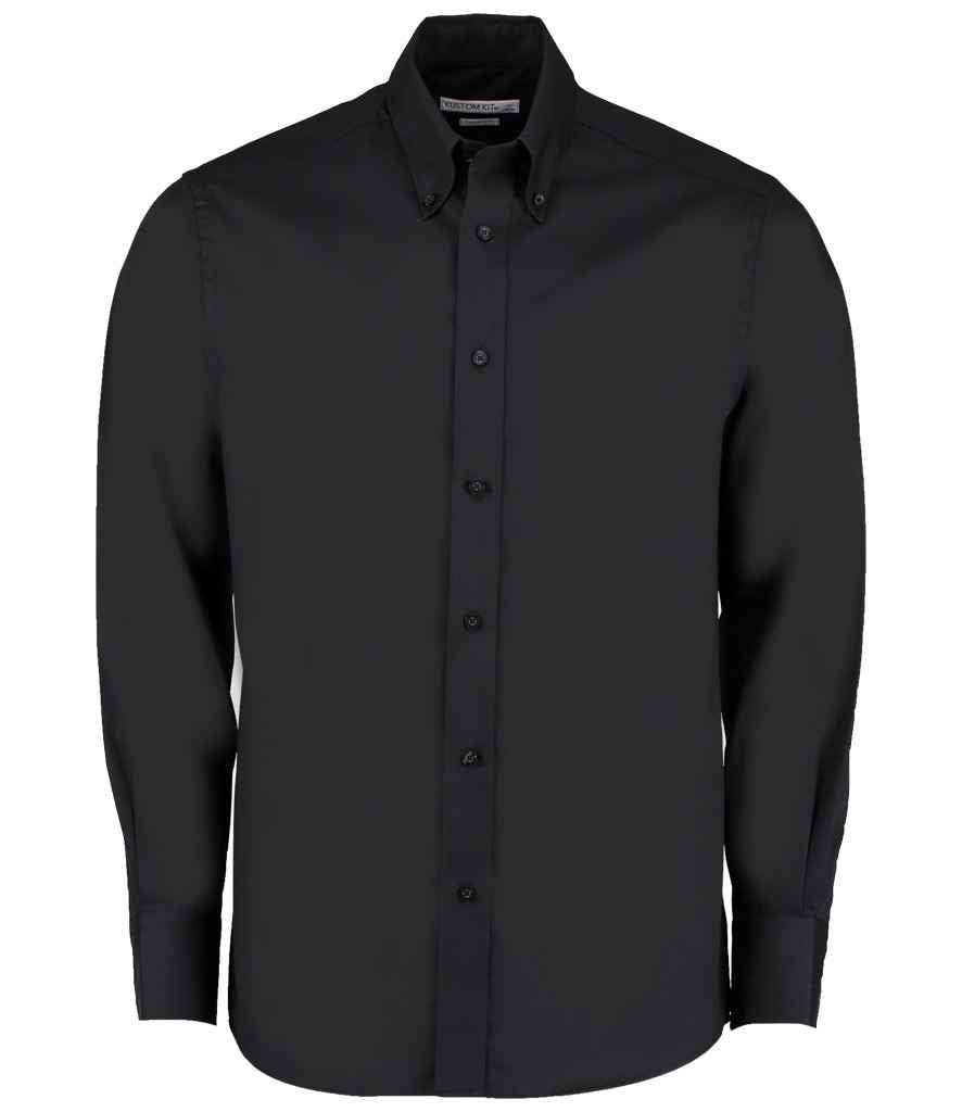 Kustom Kit Premium Long Sleeve Tailored Oxford Shirt in Black
