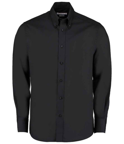 Kustom Kit Premium Long Sleeve Tailored Oxford Shirt in Black
