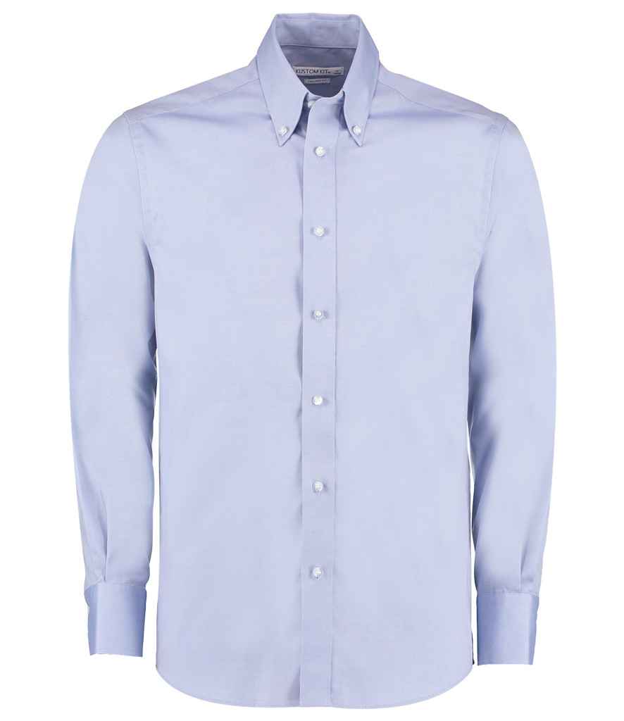Kustom Kit Premium Long Sleeve Tailored Oxford Shirt in Light Blue