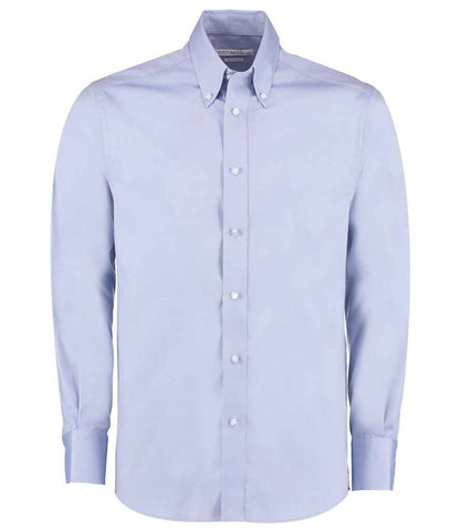 Kustom Kit Premium Long Sleeve Tailored Oxford Shirt in Light Blue