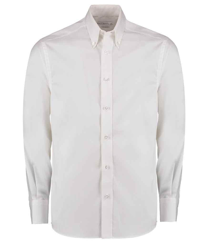 Kustom Kit Premium Long Sleeve Tailored Oxford Shirt in White