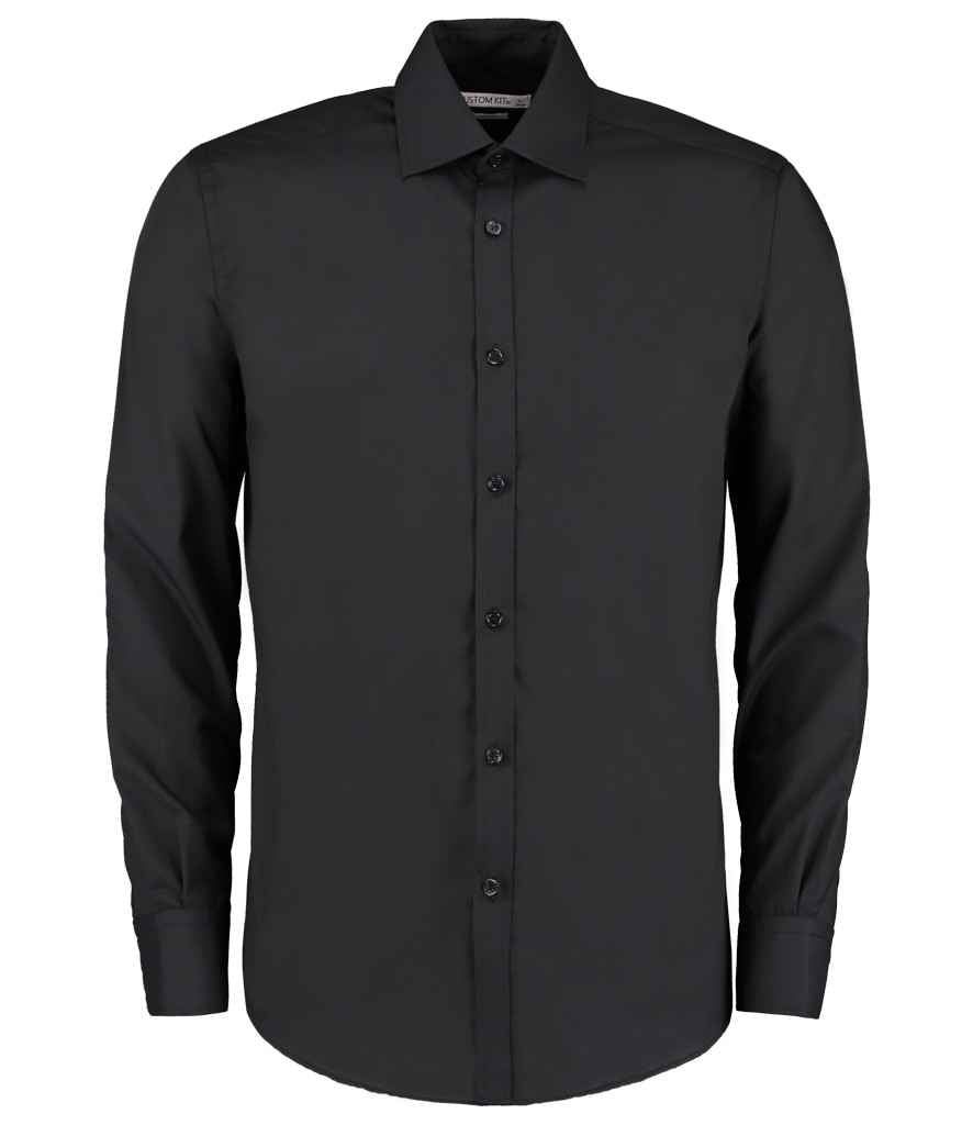 Kustom Kit Long Sleeve Slim Fit Business Shirt in Black