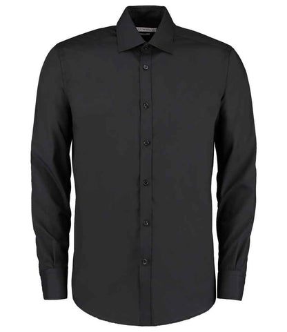 Kustom Kit Long Sleeve Slim Fit Business Shirt in Black