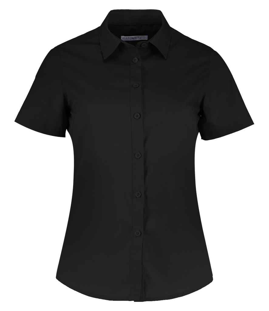 Kustom Kit Ladies Short Sleeve Tailored Poplin Shirt in Black