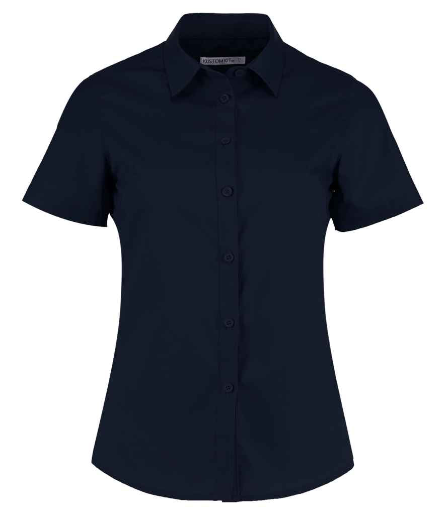 Kustom Kit Ladies Short Sleeve Tailored Poplin Shirt in Dark Navy