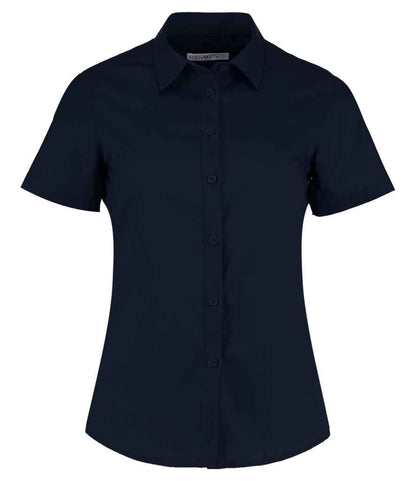 Kustom Kit Ladies Short Sleeve Tailored Poplin Shirt in Dark Navy