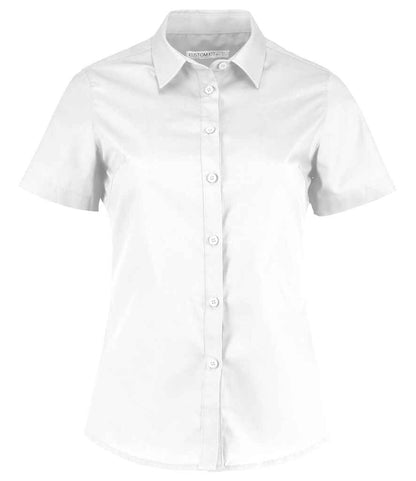 Kustom Kit Ladies Short Sleeve Tailored Poplin Shirt in White
