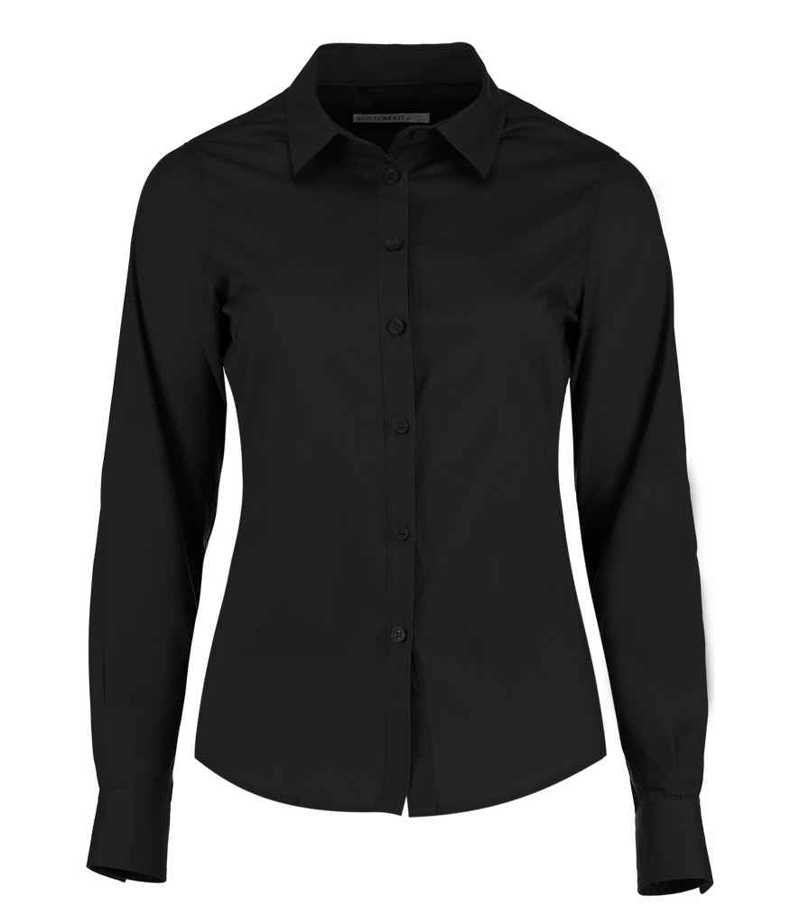 Kustom Kit Ladies Long Sleeve Tailored Poplin Shirt in Black