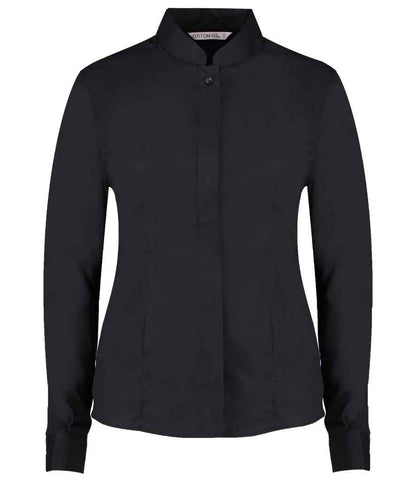 Kustom Kit Ladies Long Sleeve Tailored Mandarin Collar Shirt in Black