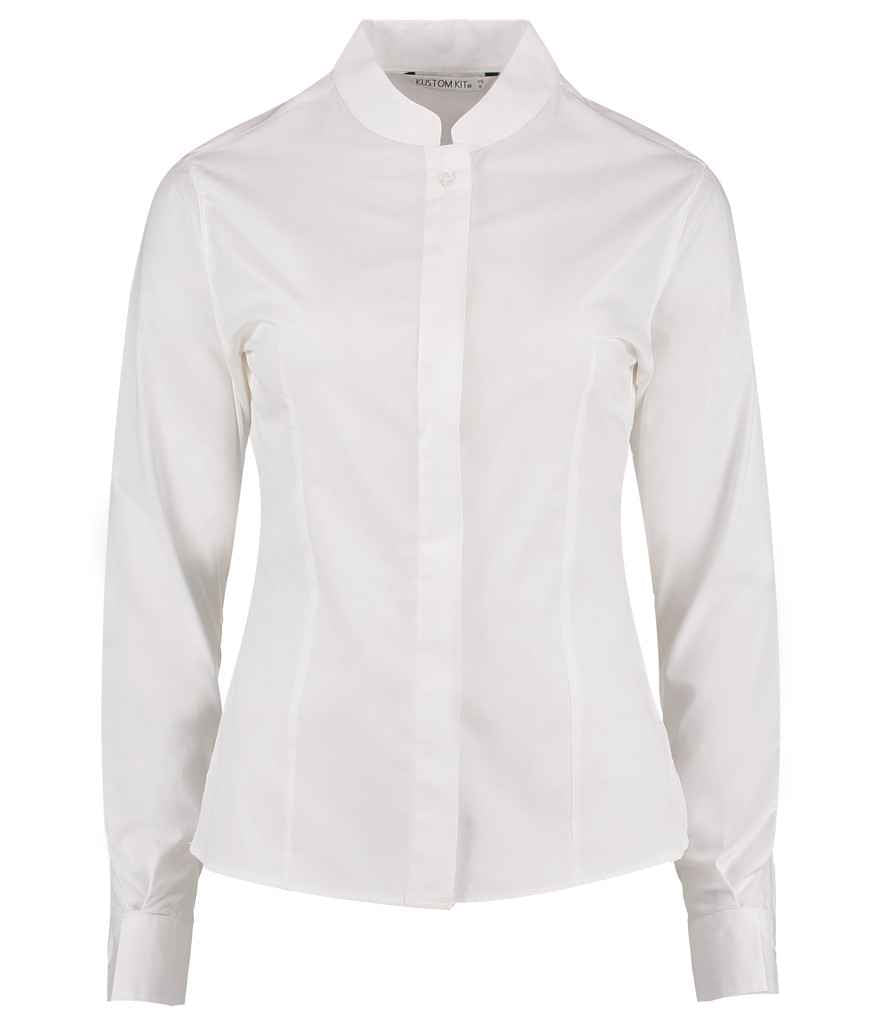 Kustom Kit Ladies Long Sleeve Tailored Mandarin Collar Shirt in White