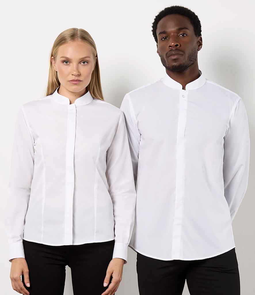 Kustom Kit Ladies Long Sleeve Tailored Mandarin Collar Shirt - model image
