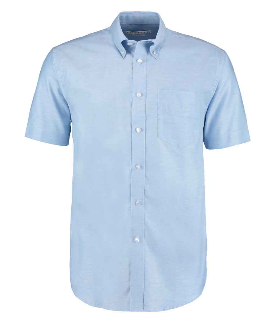 Kustom Kit Short Sleeve Classic Fit Workwear Oxford Shirt in Light Blue