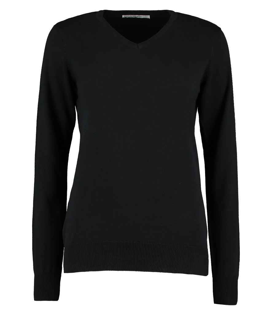 Kustom Kit Ladies Arundel Cotton Acrylic V Neck Sweater in Black
