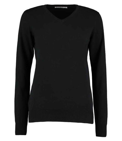Kustom Kit Ladies Arundel Cotton Acrylic V Neck Sweater in Black