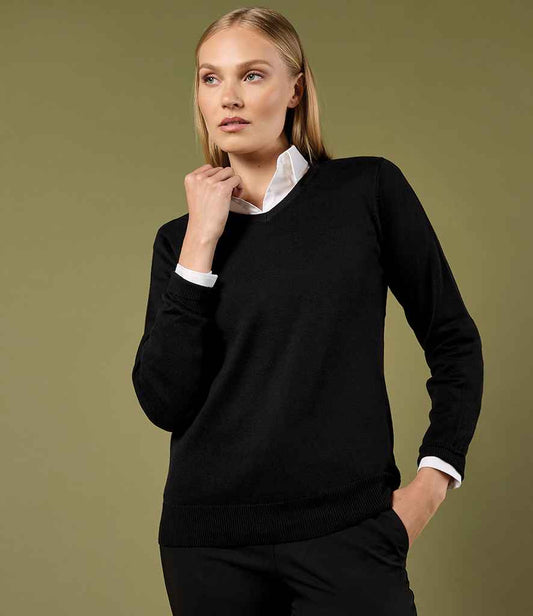 Kustom Kit Ladies Arundel Cotton Acrylic V Neck Sweater - Black