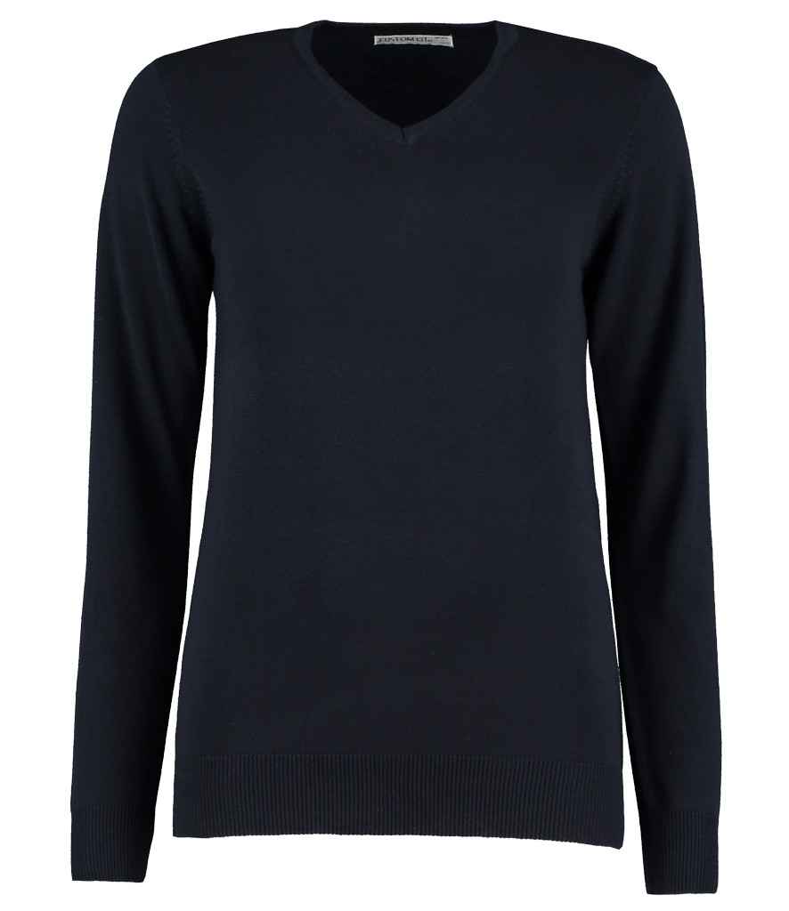Kustom Kit Ladies Arundel Cotton Acrylic V Neck Sweater in Navy