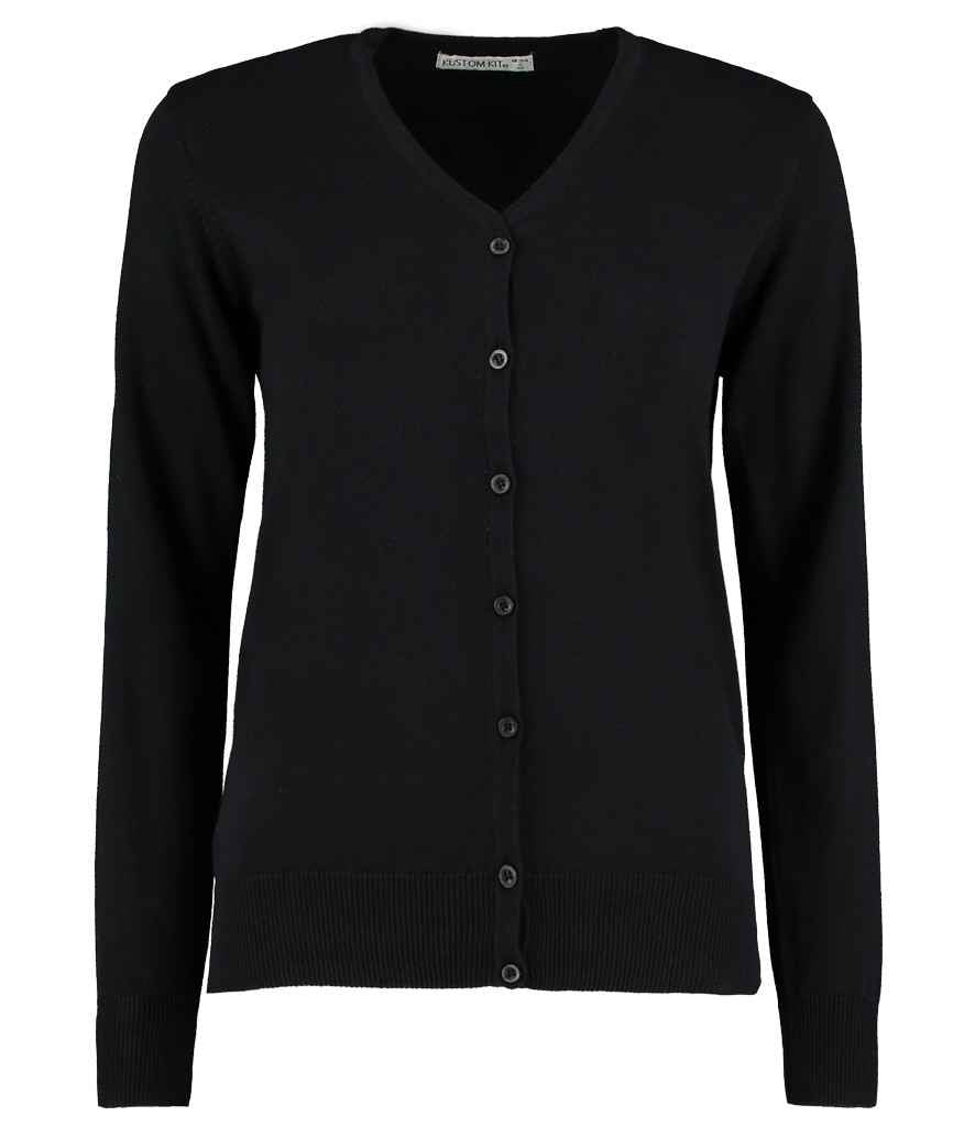 Kustom Kit Ladies Arundel Cotton Acrylic V Neck Cardigan in Black