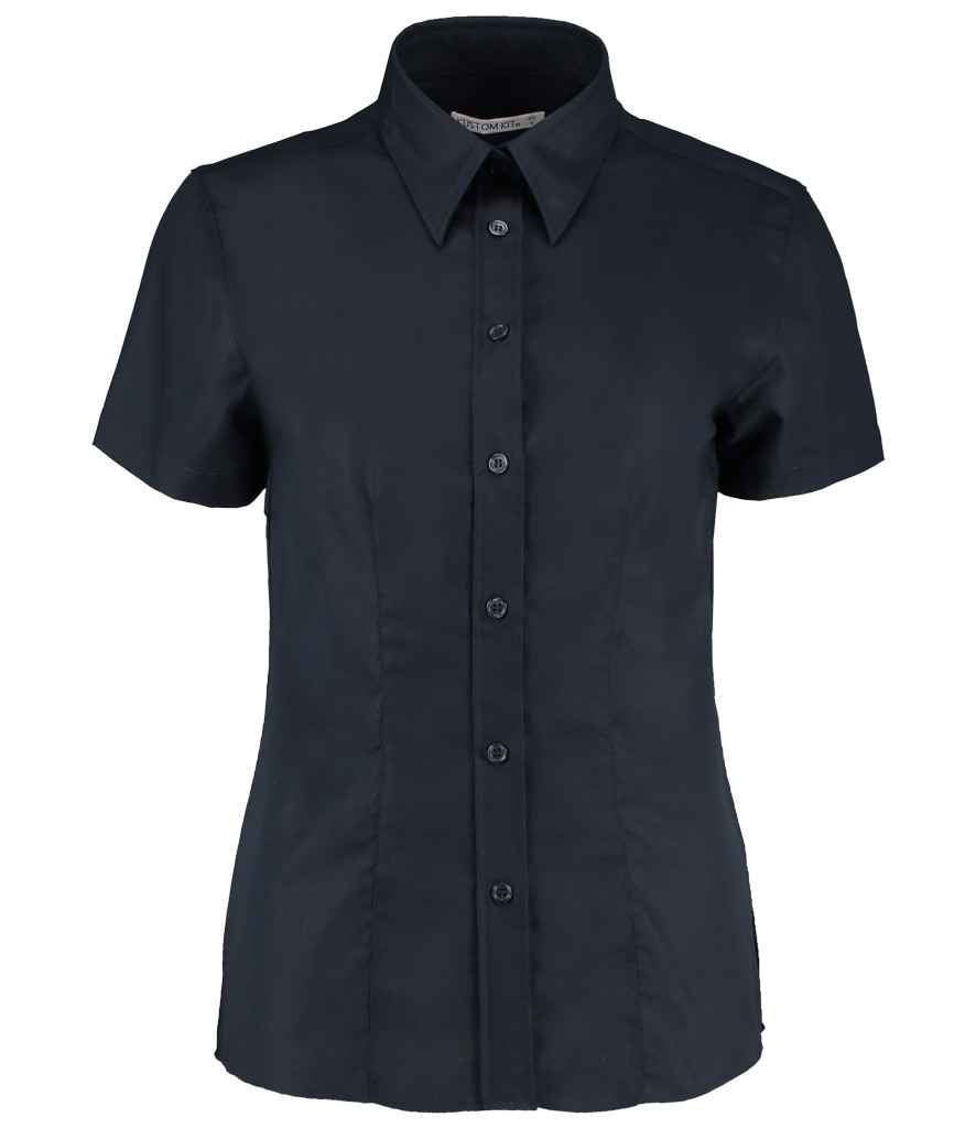 Kustom Kit Ladies Short Sleeve Tailored Workwear Oxford Shirt in French Navy