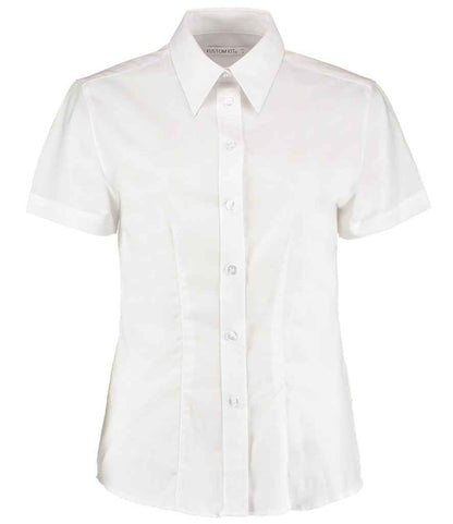 Kustom Kit Ladies Short Sleeve Tailored Workwear Oxford Shirt in White