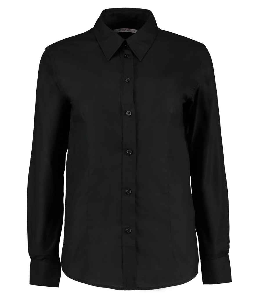 Kustom Kit Ladies Long Sleeve Tailored Workwear Oxford Shirt in Black