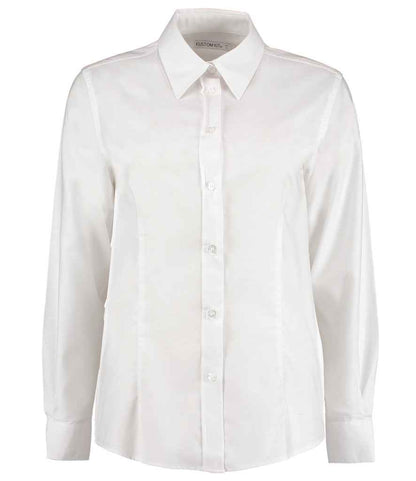 Kustom Kit Ladies Long Sleeve Tailored Workwear Oxford Shirt in White