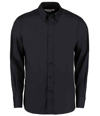 Kustom Kit Long Sleeve Tailored City Business Shirt in Black