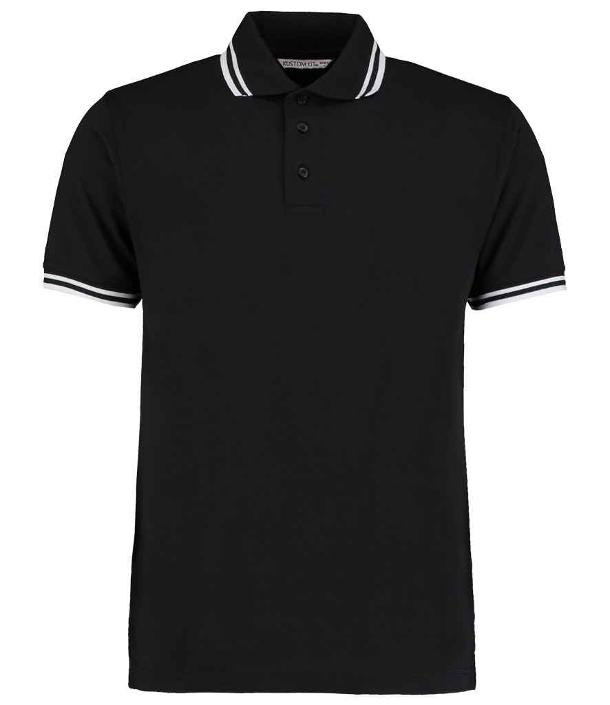 Kustom Kit Contrast Tipped Poly/Cotton Piqué Polo Shirt in Black/White