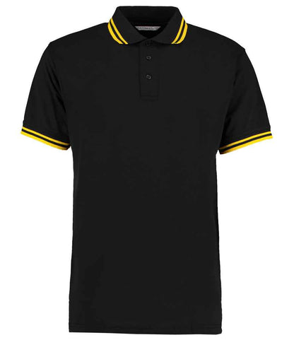 Kustom Kit Contrast Tipped Poly/Cotton Piqué Polo Shirt in Black/Yellow