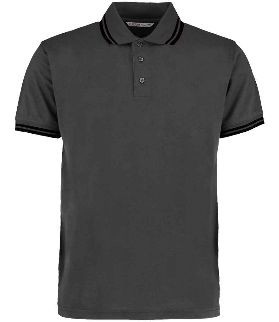 Kustom Kit Contrast Tipped Poly/Cotton Piqué Polo Shirt in Charcoal/Black
