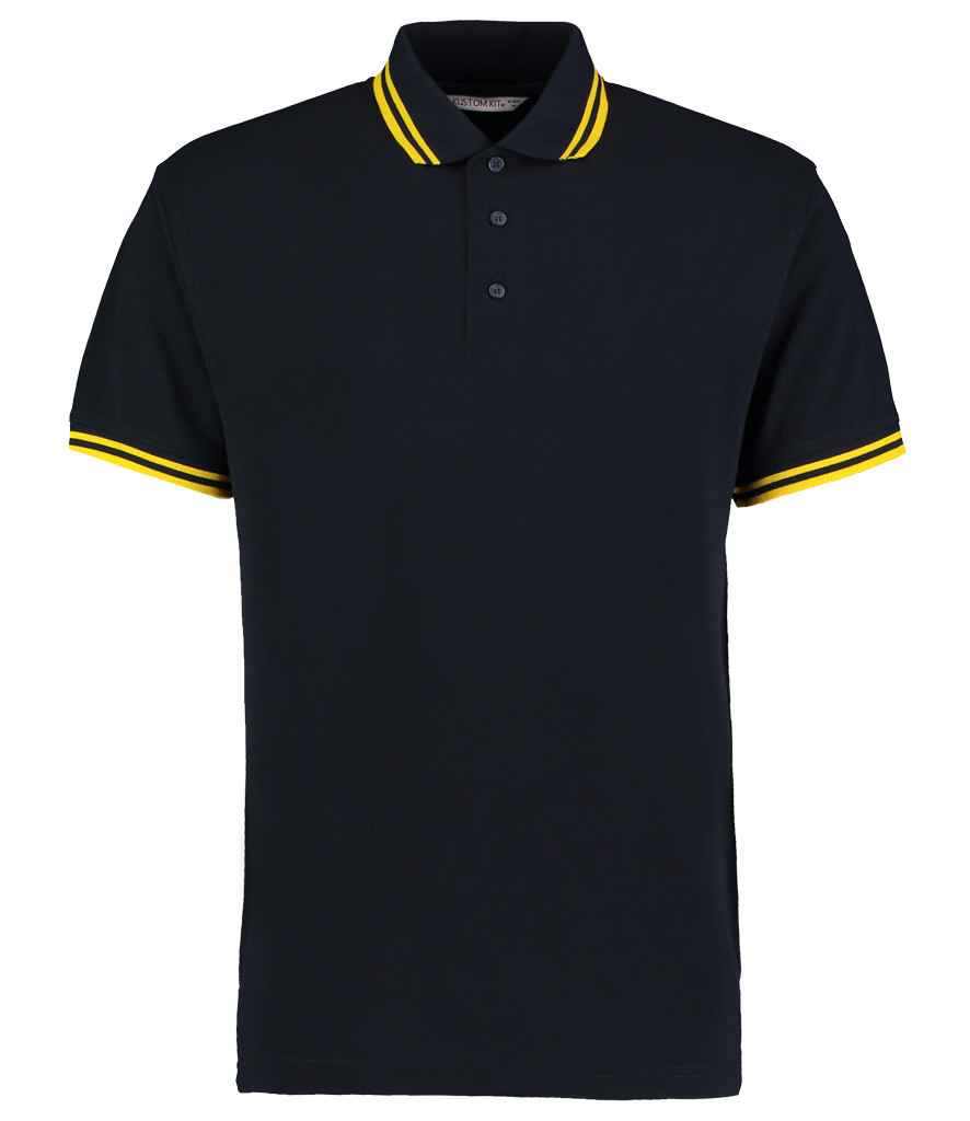 Kustom Kit Contrast Tipped Poly/Cotton Piqué Polo Shirt in Navy/Yellow