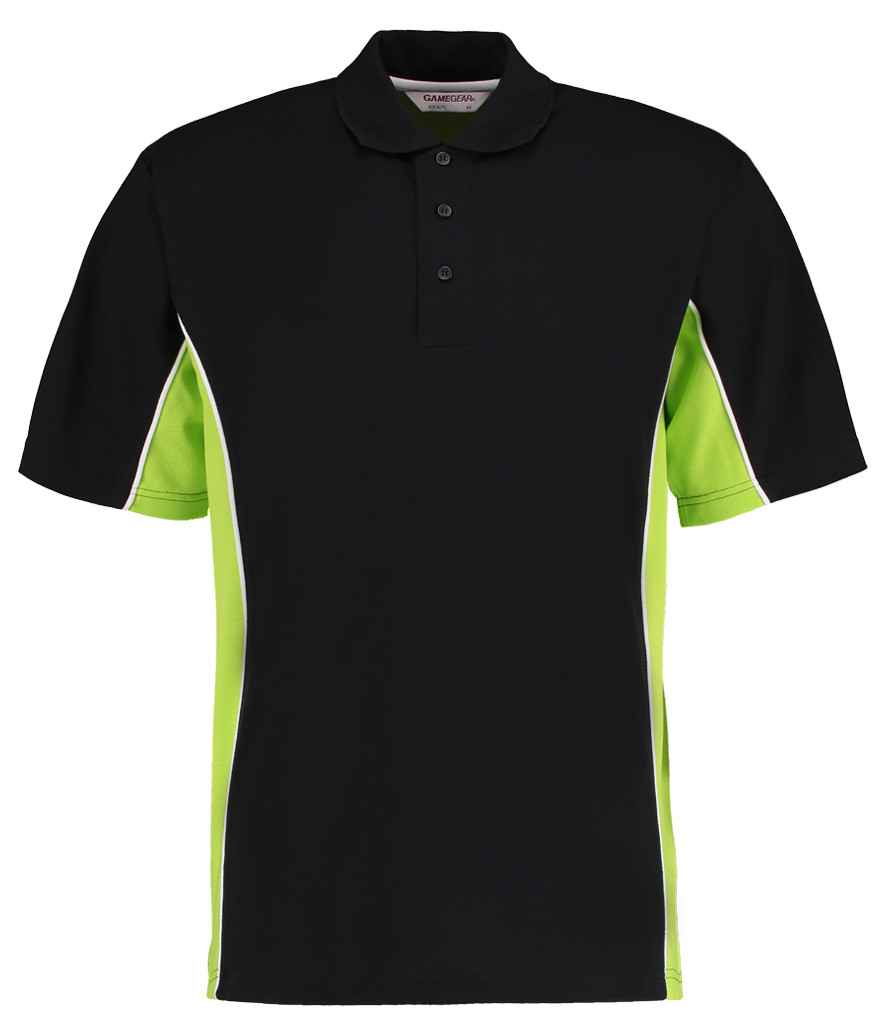 Kustom Kit Track Poly/Cotton Piqué Polo Shirt in Black/Lime Green
