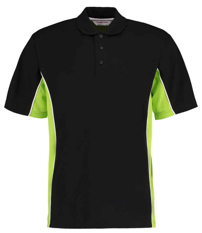 Kustom Kit Track Poly/Cotton Piqué Polo Shirt in Black/Lime Green