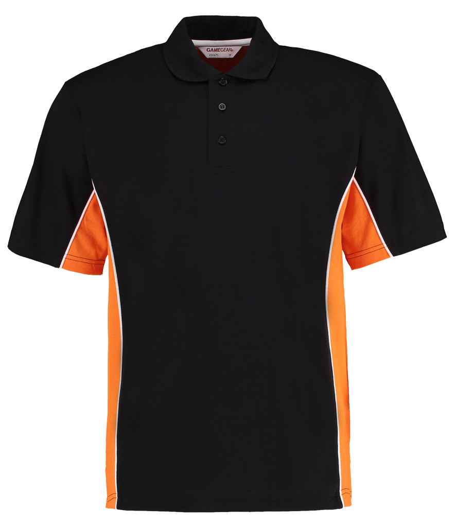 Kustom Kit Track Poly/Cotton Piqué Polo Shirt in Black/Orange