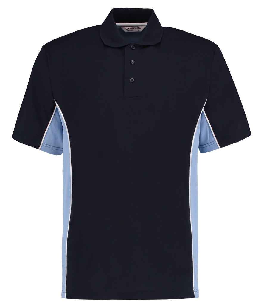 Kustom Kit Track Poly/Cotton Piqué Polo Shirt in Navy/Light Blue