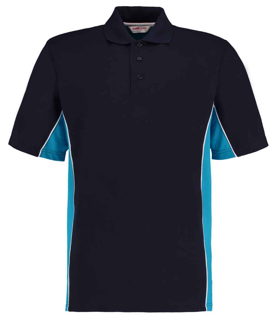 Kustom Kit Track Poly/Cotton Piqué Polo Shirt in Navy/Turquoise Blue