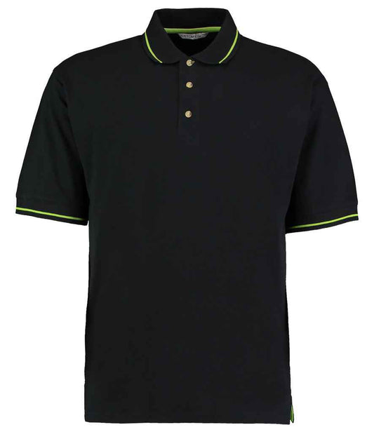 Kustom Kit St Mellion Tipped Cotton Piqué Polo Shirt - Black/Lime Green