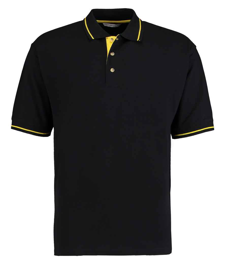 Kustom Kit St Mellion Tipped Cotton Piqué Polo Shirt in Black/Yellow