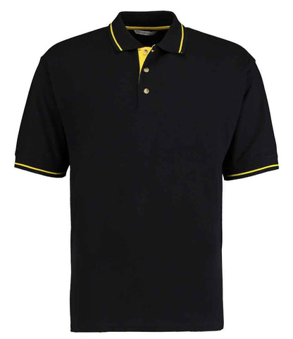Kustom Kit St Mellion Tipped Cotton Piqué Polo Shirt in Black/Yellow