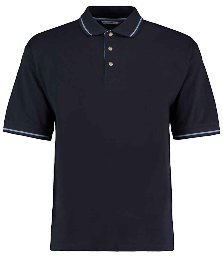 Kustom Kit St Mellion Tipped Cotton Piqué Polo Shirt in Navy/Light Blue
