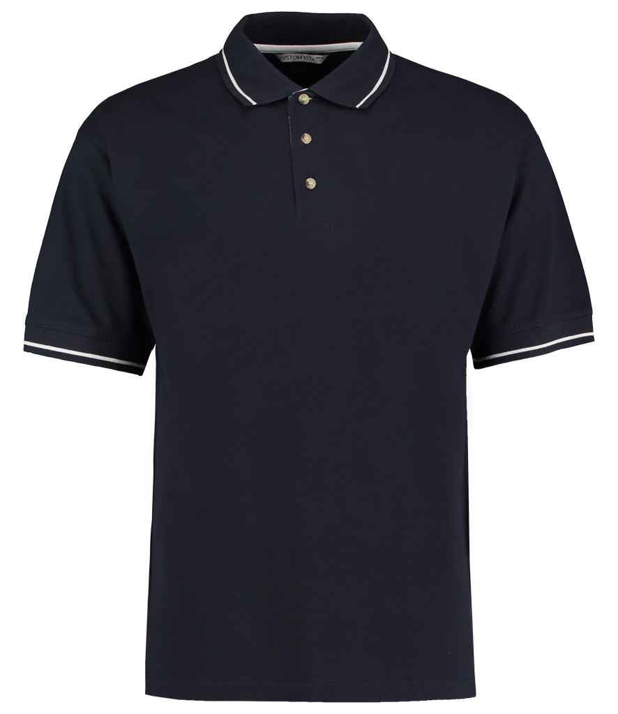 Kustom Kit St Mellion Tipped Cotton Piqué Polo Shirt in Navy/White