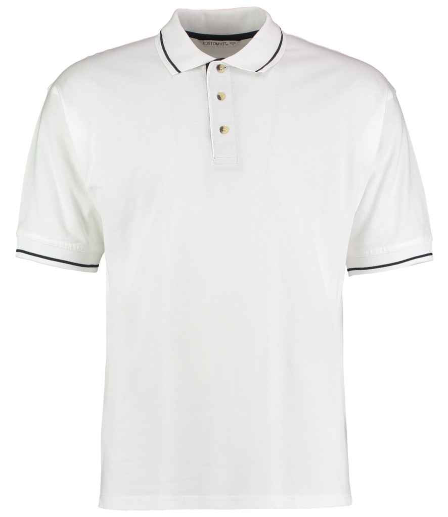 Kustom Kit St Mellion Tipped Cotton Piqué Polo Shirt in White/Navy