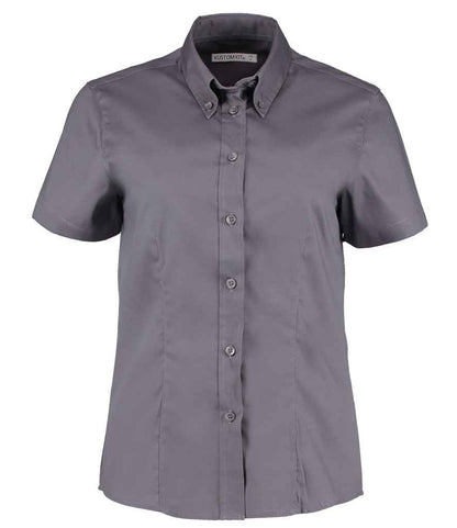 Kustom Kit Ladies Premium Short Sleeve Tailored Oxford Shirt in Charcoal