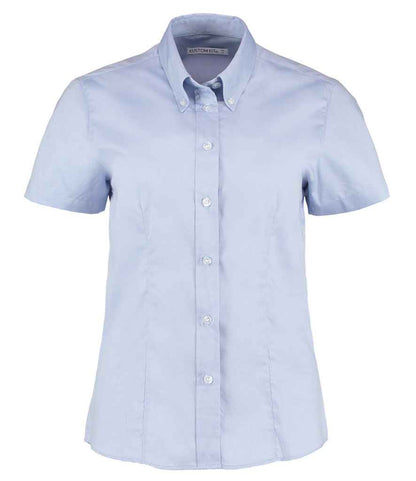 Kustom Kit Ladies Premium Short Sleeve Tailored Oxford Shirt in Light Blue