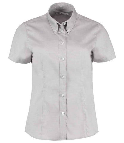 Kustom Kit Ladies Premium Short Sleeve Tailored Oxford Shirt in Silver