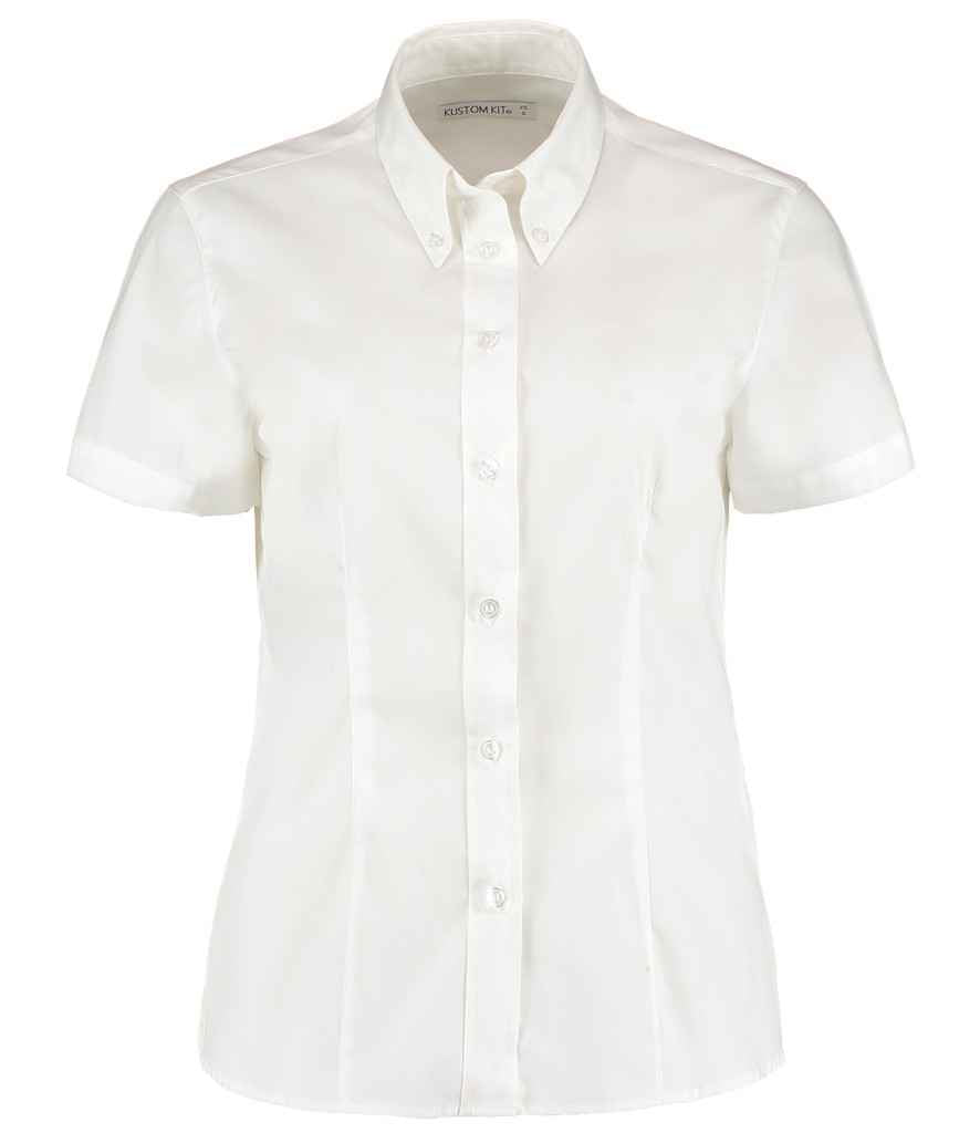Kustom Kit Ladies Premium Short Sleeve Tailored Oxford Shirt in White