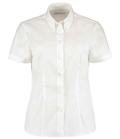 Kustom Kit Ladies Premium Short Sleeve Tailored Oxford Shirt in White