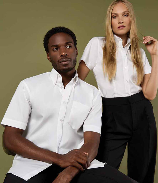 Kustom Kit Ladies Premium Short Sleeve Tailored Oxford Shirt - model image