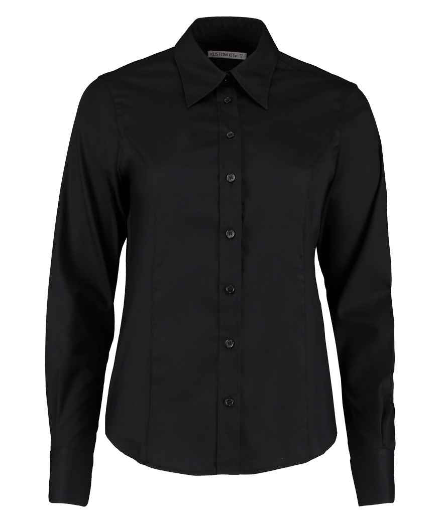 Kustom Kit Ladies Premium Long Sleeve Tailored Oxford Shirt in Black